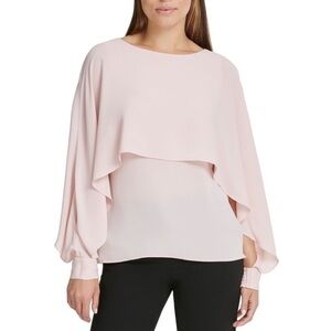 NWT DKNY Pink Ruffled Long Sleeve Jewel Neck Top S